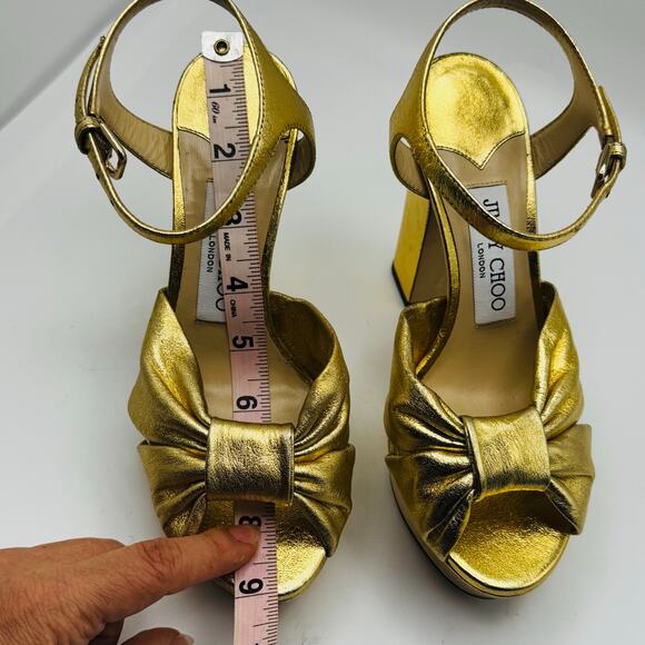 JIMMY CHOO Gold Metallic Nappa Leather Platform Sandals IT 35 ( US 5) - Picture 16 of 16